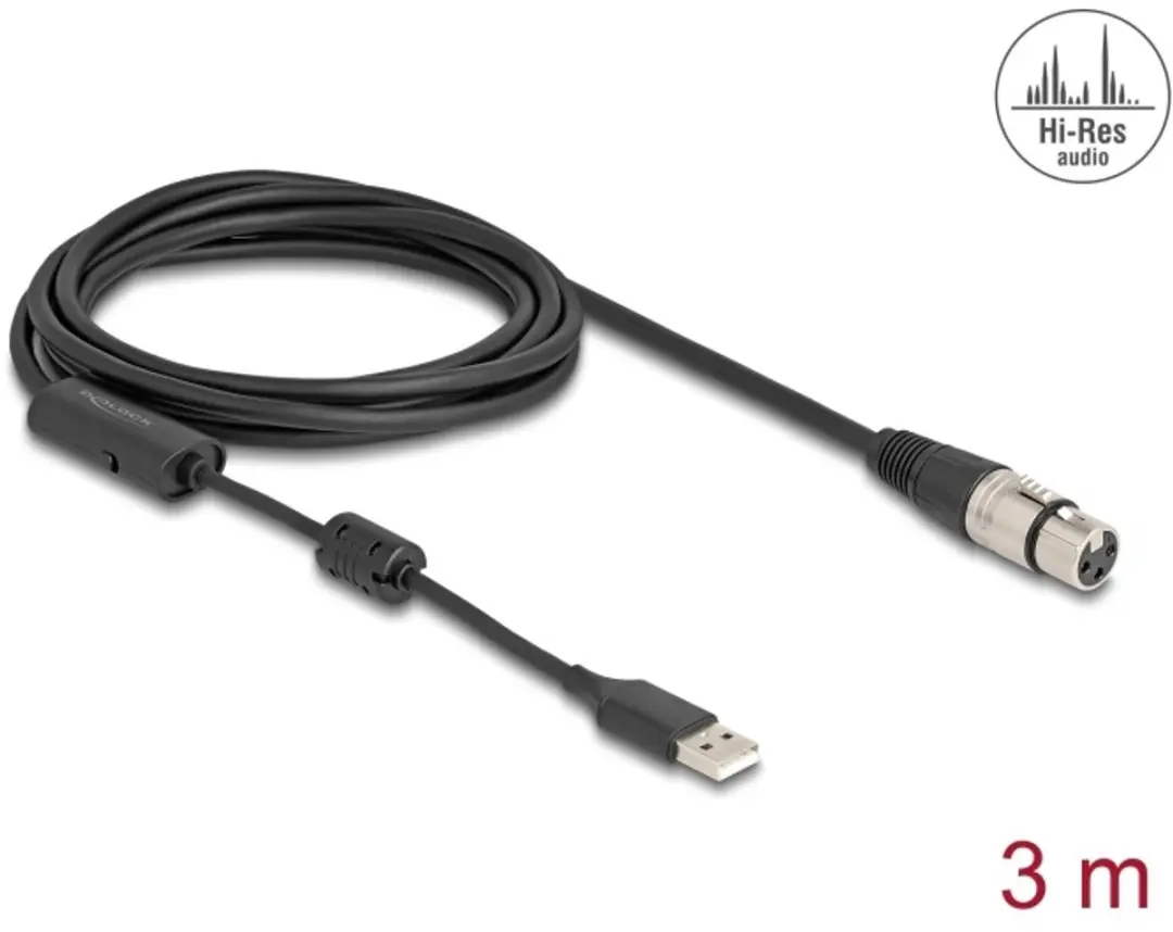 Delock XLR naar USB-A Audio Converter Kabel 3m - Zwart