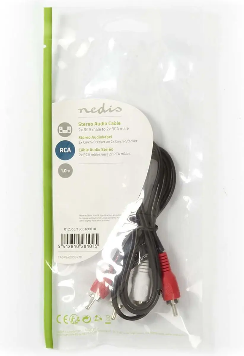 Nedis Stereo-Audiokabel CAGL24200BK10 - 2x RCA Male - 1m - Zwart