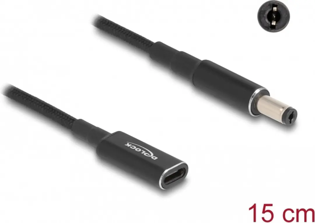 Delock USB-C Naar Notebook Laadadapter 5,5x2,1mm - 15cm - Zwart