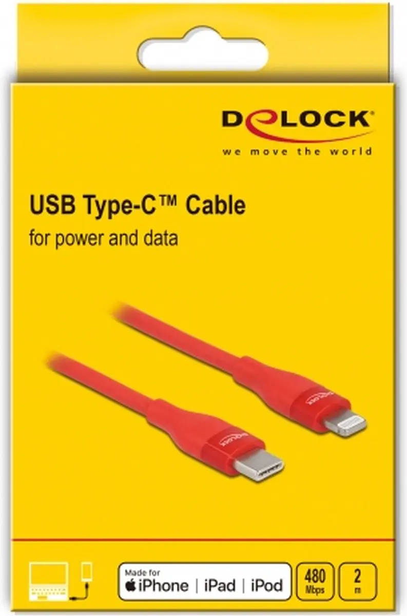 Delock USB-C naar Lightning Kabel 2m - Rood