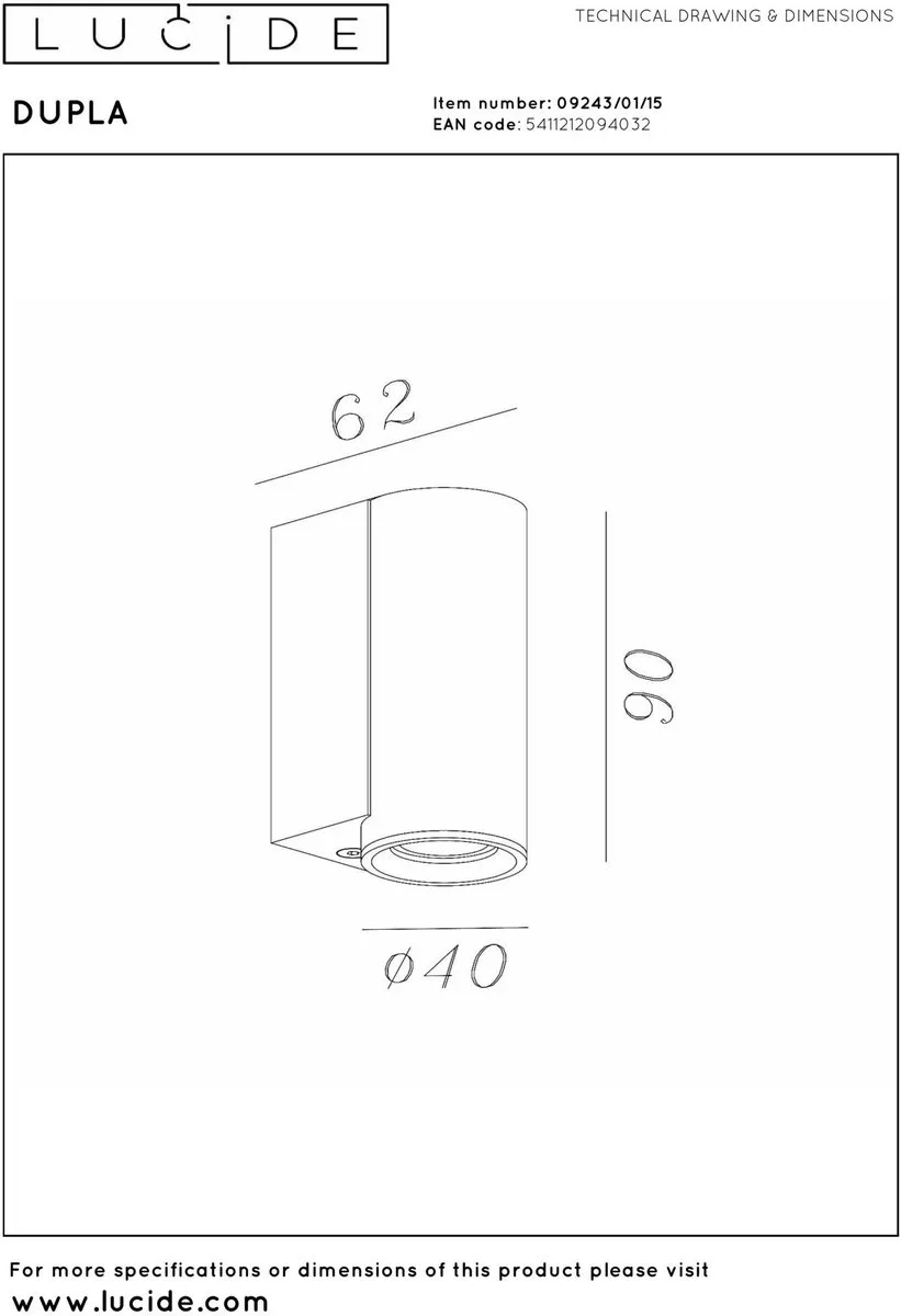 Lucide Dupla Wandspot GU10 3.8W - Grijs ijzer