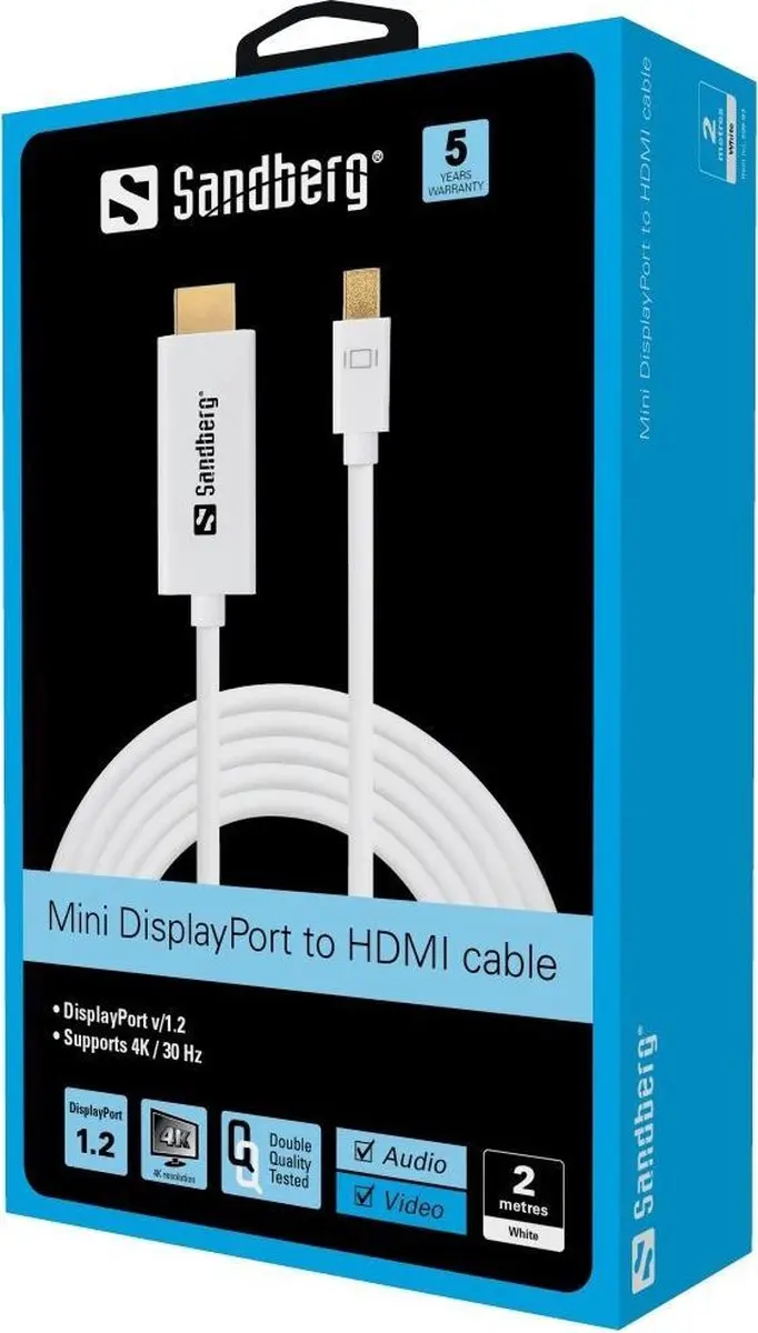 Sandberg MiniDP naar HDMI 4K Kabel 2m - Wit