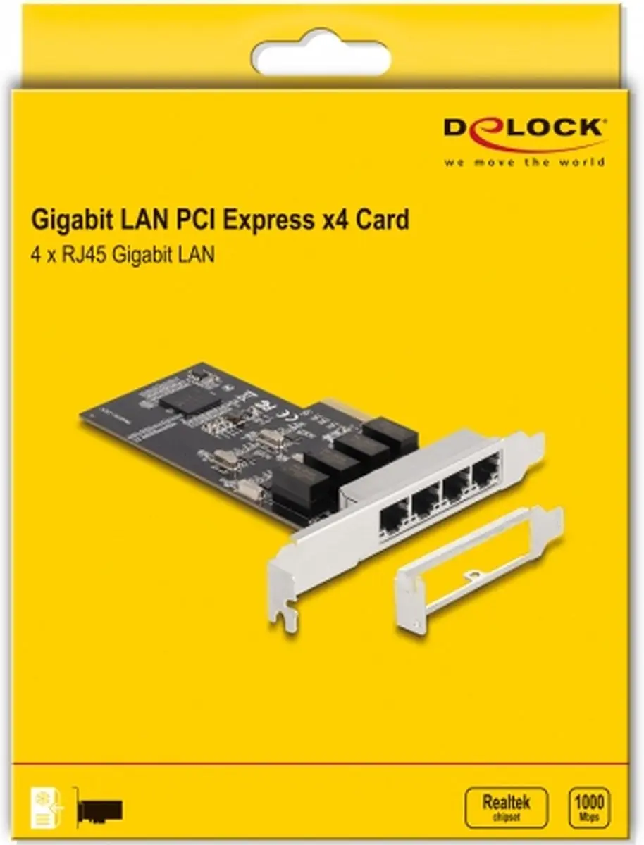 Delock PCIe x4 4x Gigabit LAN Kaart RTL8111 - Zilver