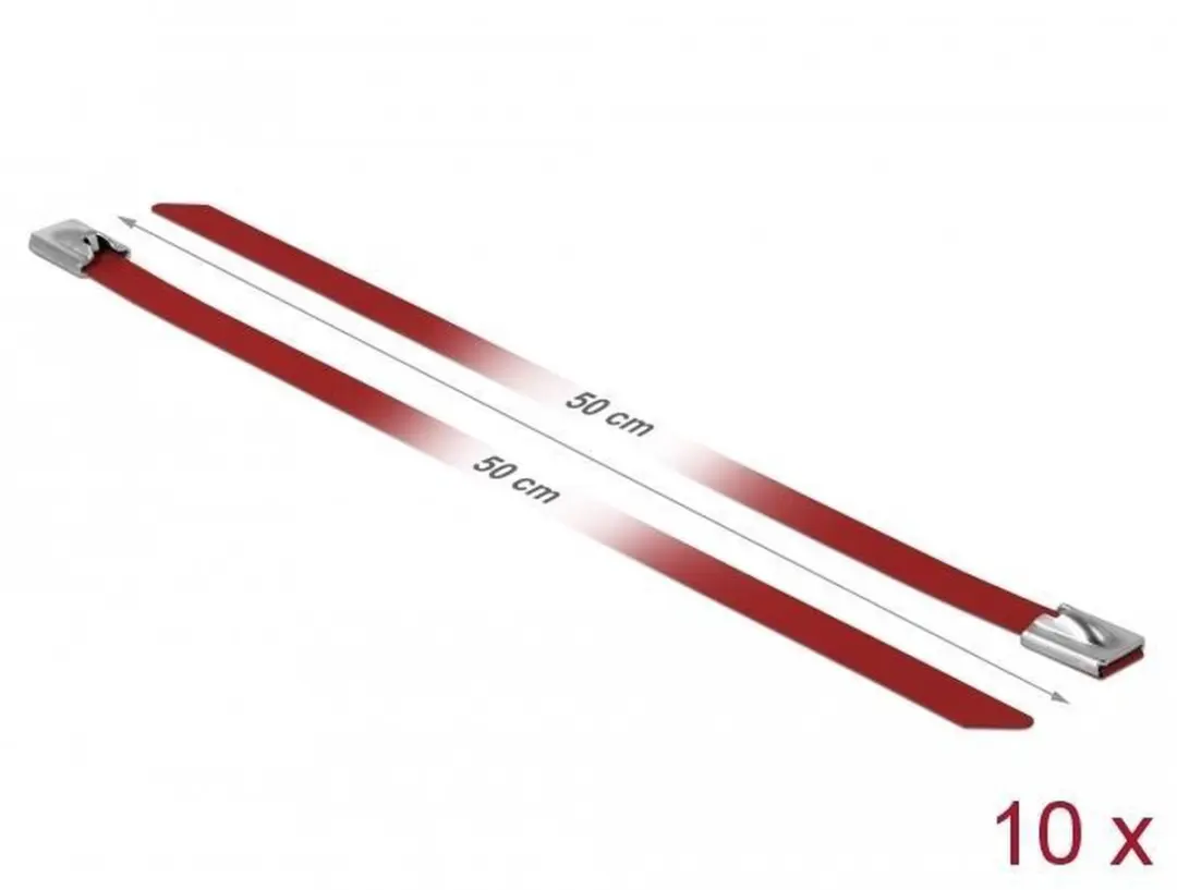 Delock Roestvrijstalen Kabelbinders 500x7,9mm - Rood - 10 Stuks