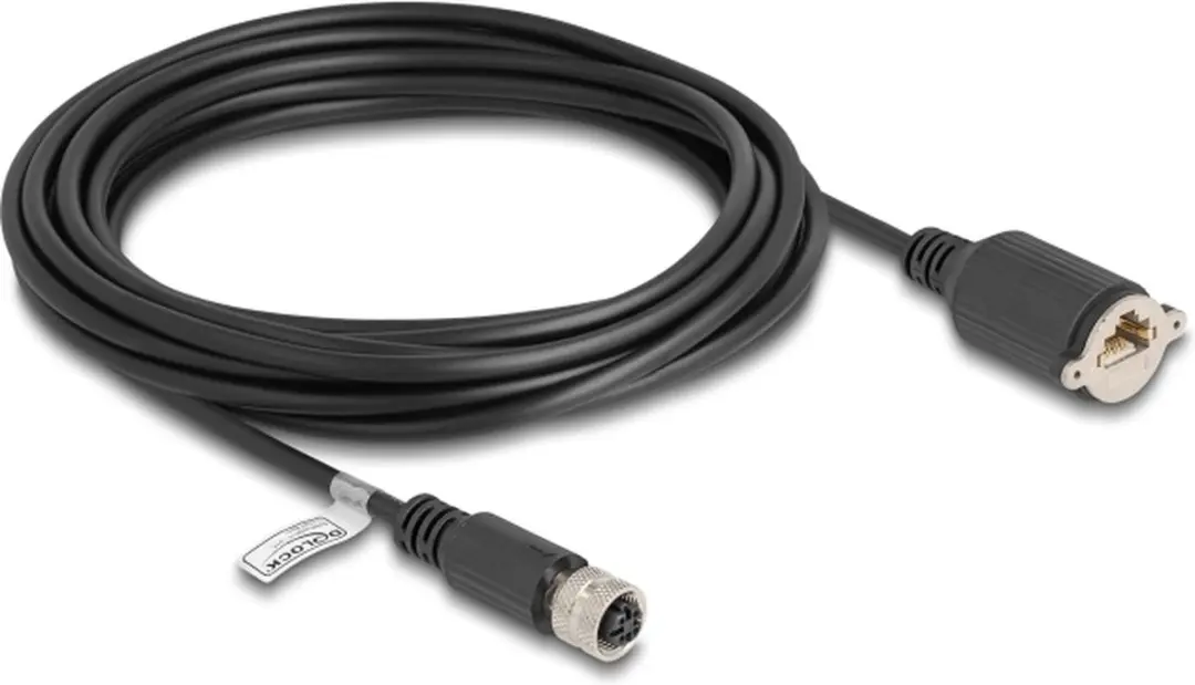 Delock M12 D-coded 4-pin Kabel RJ45 - 5m - Zwart