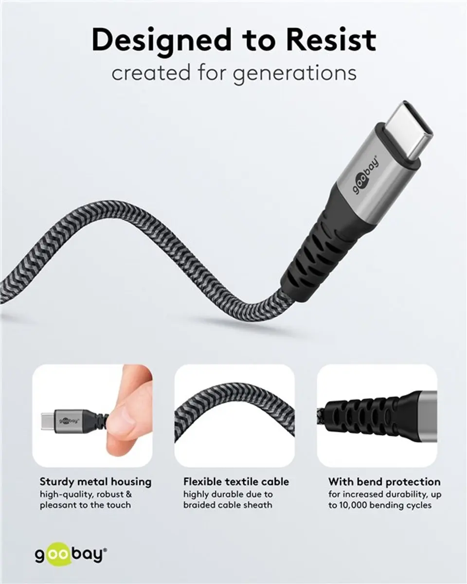 Goobay USB-C Gevlochten Kabel - Zwart