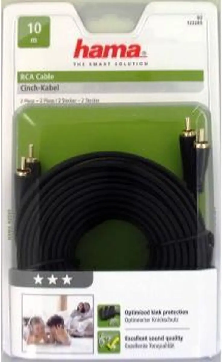 Hama Audiokabel 2 Cinch 10m - Zwart