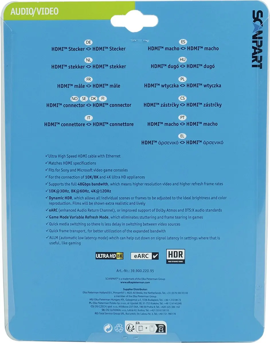 Scanpart HDMI Kabel 5m 8K@60Hz - 48Gbps - HDMI 2.1 - Zwart