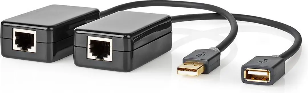 Nedis USB-A naar USB-A RJ45 Verlengkabel 50m - 12 Mbps - Zwart