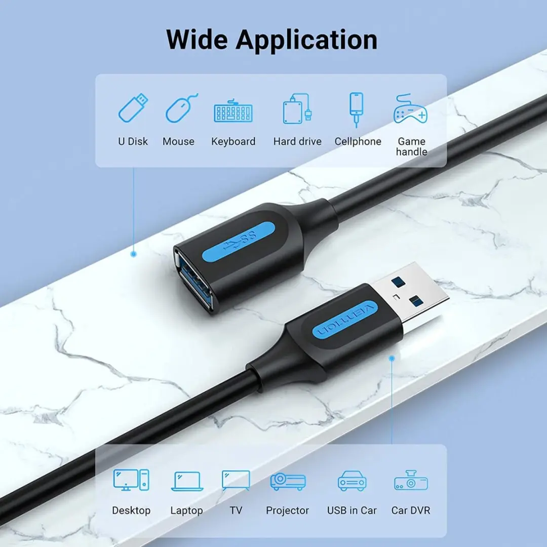 Vention USB 3.0 A Mannelijk-Vrouwelijk Verlengkabel 0,5m - Transparant