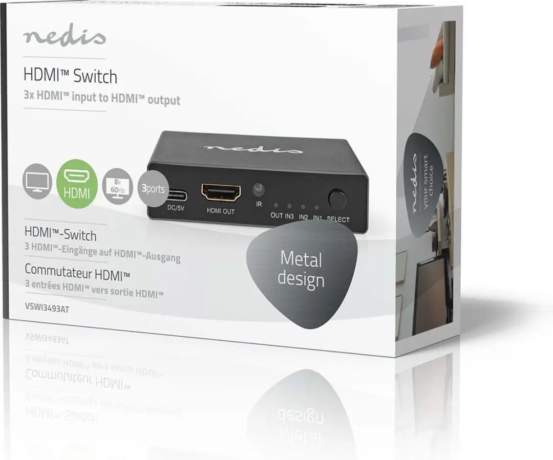 Nedis HDMI-Switch VSWI3493AT 3 Poorten - 8K@60Hz - Antraciet