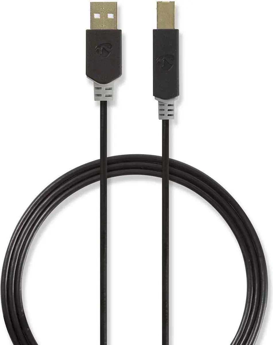 Nedis USB 2.0 A-B Kabel 3m - Verguld - Antraciet