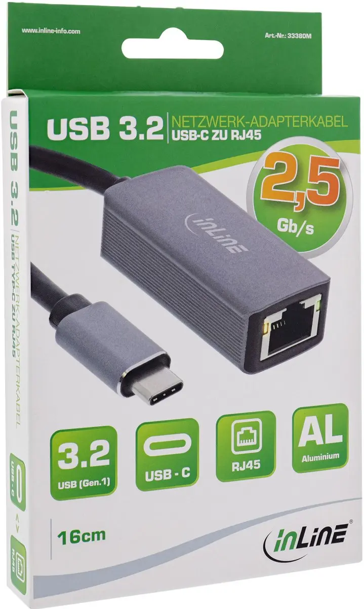 InLine USB-C 3.2 2,5Gbps Netwerkadapterkabel - Grijs