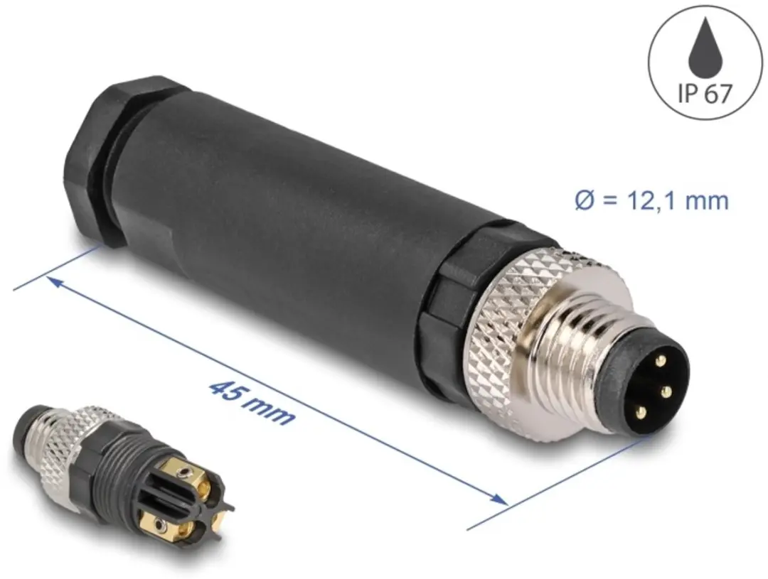 Delock M8 Connector A-coded 3-pin Male - Zwart - afbeelding 6 van 6