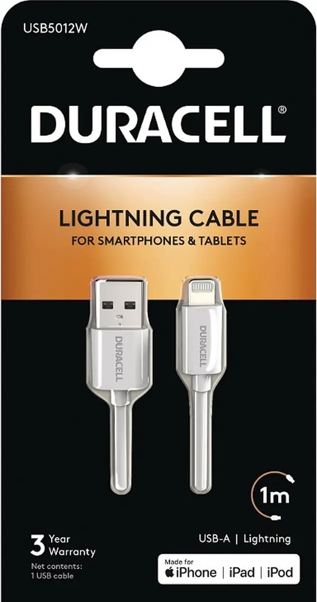 Duracell USB 2.0 A Male naar Apple Lightning 1m