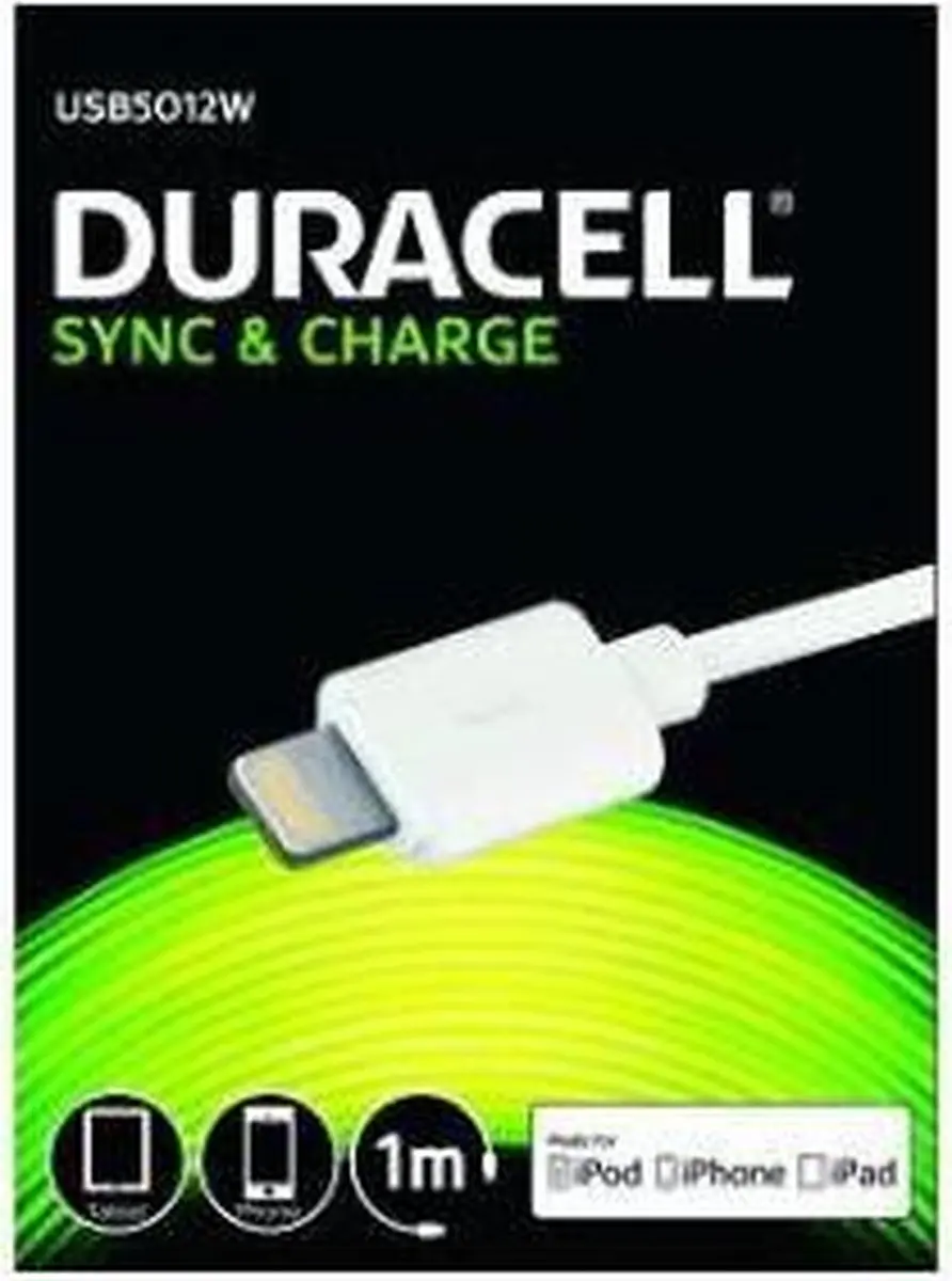 Duracell USB 2.0 A Male naar Apple Lightning 1m - Wit