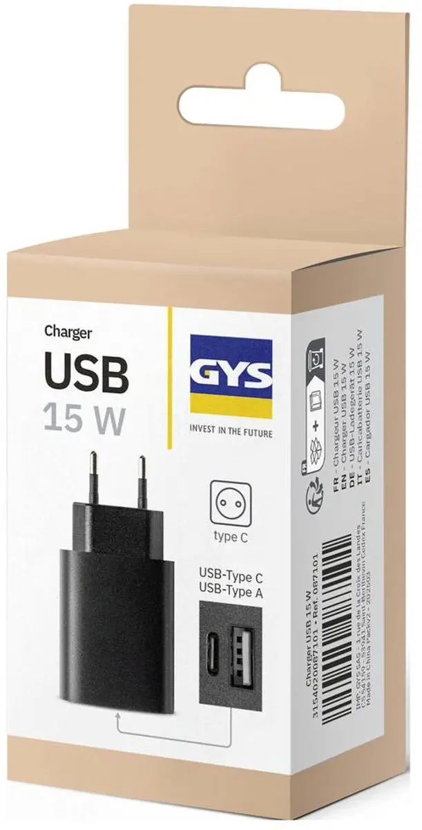 Gys USB-Lader 15W USB-A/USB-C - Zwart