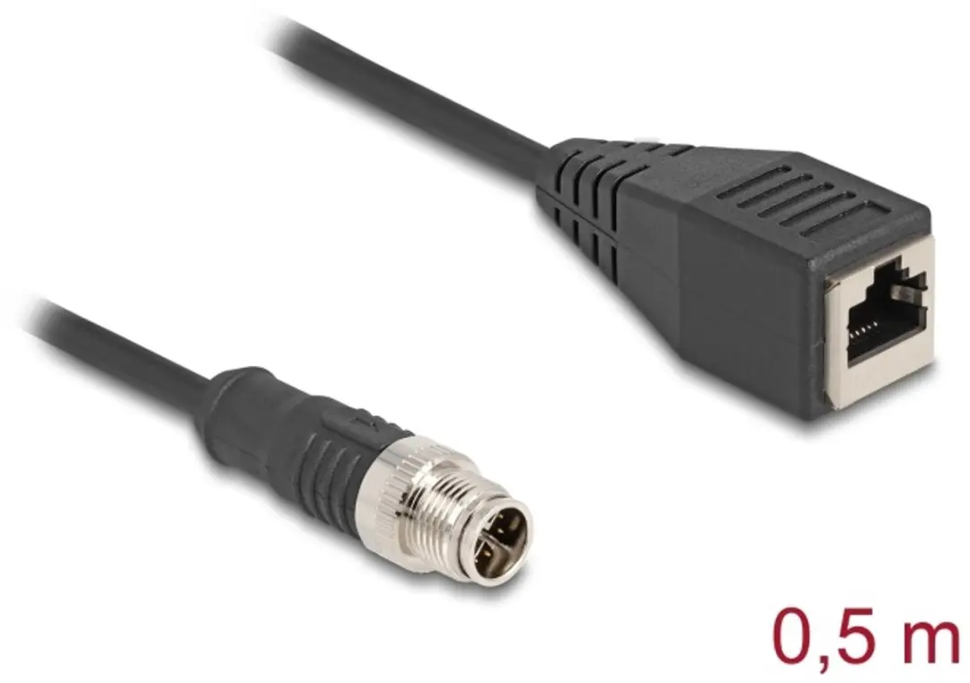 Delock M12 X-coded 8-pin Male naar RJ45 Female Kabel 0.5m