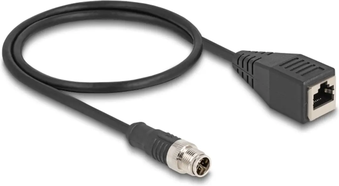 Delock M12 X-coded 8-pin Male naar RJ45 Female Kabel 0.5m - Zwart