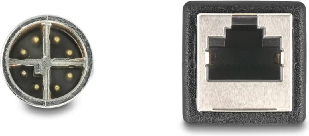 Delock M12 X-coded 8-pin Male naar RJ45 Female Kabel 0.5m - Zwart