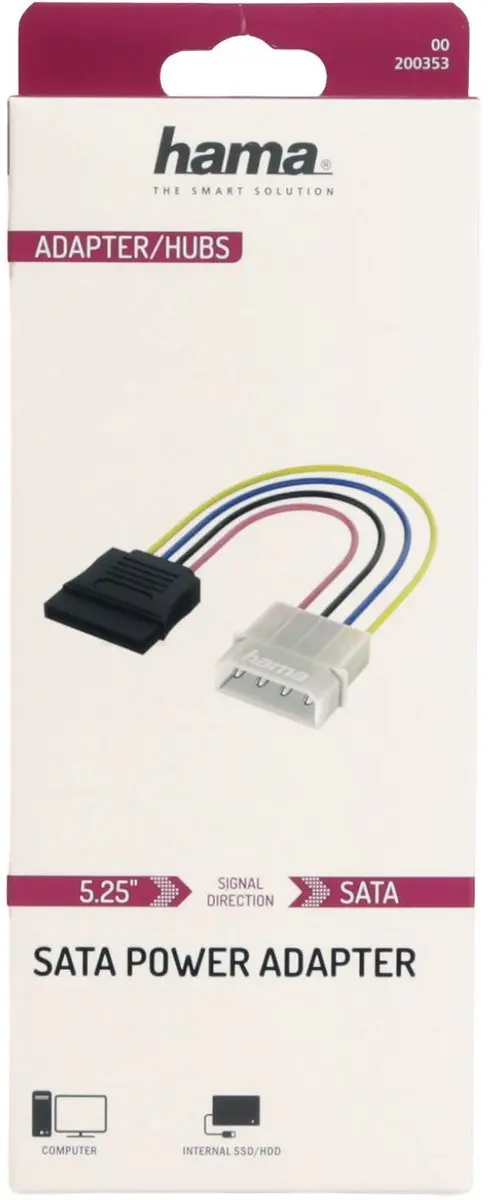 Hama IDE naar SATA Stroomkabel 0.15m - Zwart/Geel/Rood