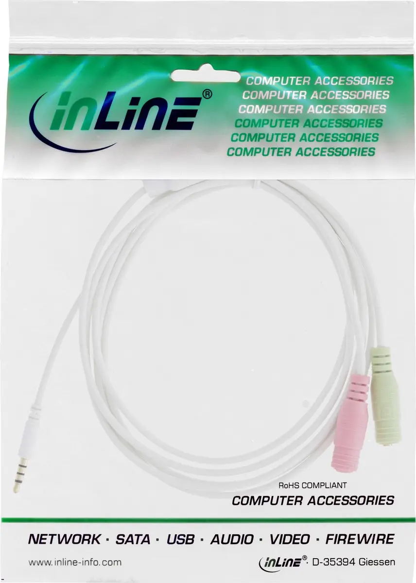 InLine 3,5mm 4-polig Adapter - 2x Headset - 1m - Wit