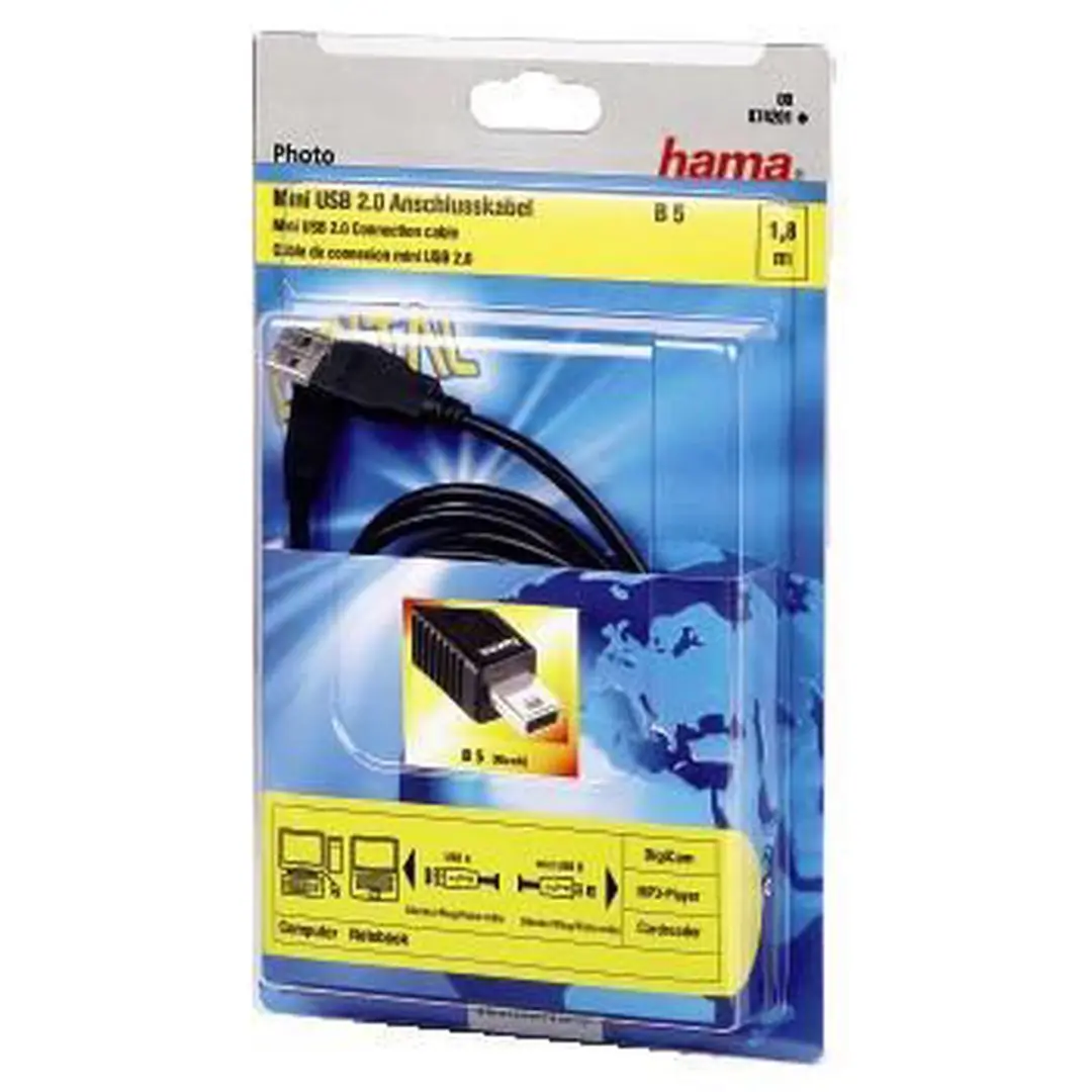 Hama Mini USB 2.0 Kabel B5 Pin 1,8m - Zwart