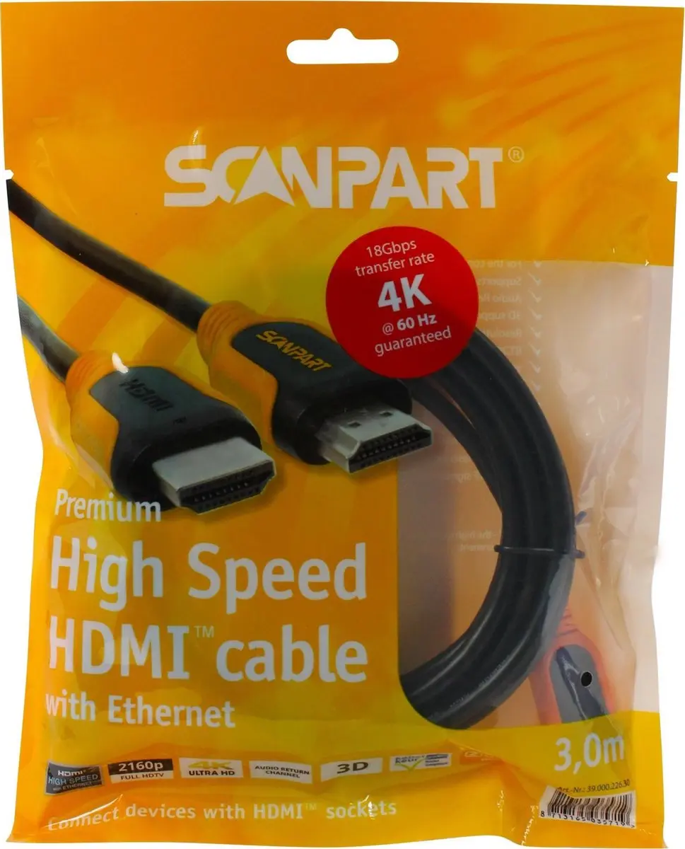 Scanpart HDMI Kabel 3m 4K@60Hz - 18Gbps - Zwart