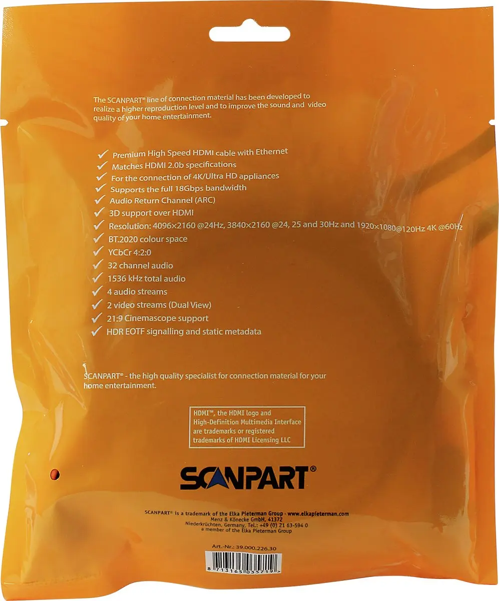 Scanpart HDMI Kabel 3m 4K@60Hz - 18Gbps - Zwart