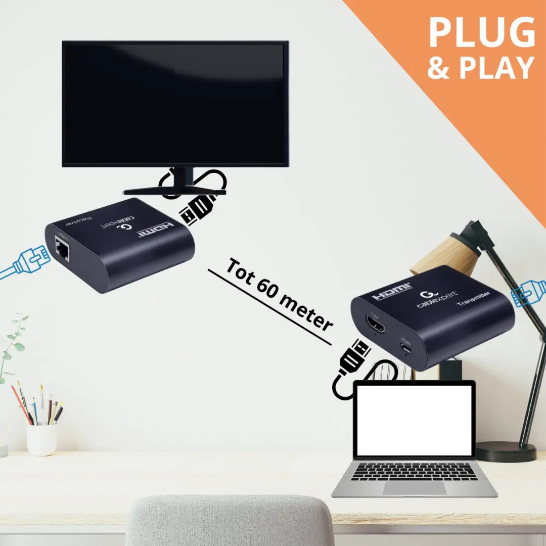 Gembird HDMI Extender Set DEX - Full HD 1080p - 60m - Zwart