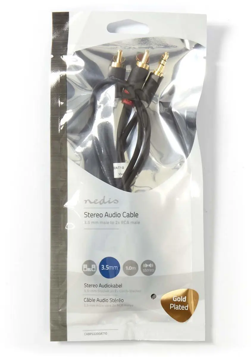 Nedis Stereo-Audiokabel 3,5mm Male naar 2x RCA Male - 1m - Verguld - Antraciet