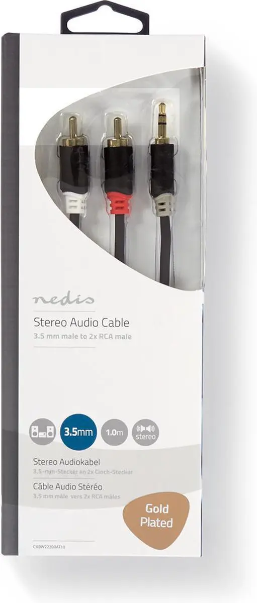 Nedis Stereo-Audiokabel 3,5mm Male naar 2x RCA Male - 1m - Verguld - Antraciet
