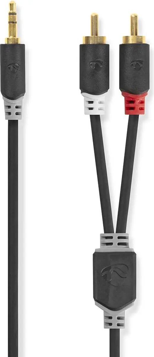 Nedis Stereo-Audiokabel 3,5mm Male naar 2x RCA Male - 1m - Verguld - Antraciet