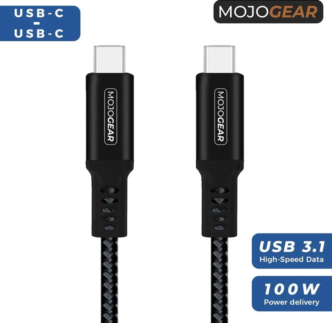 MOJOGEAR MG-36 USB-C Kabel 100W - 1,5m - Nylon - Zwart/donkergrijs