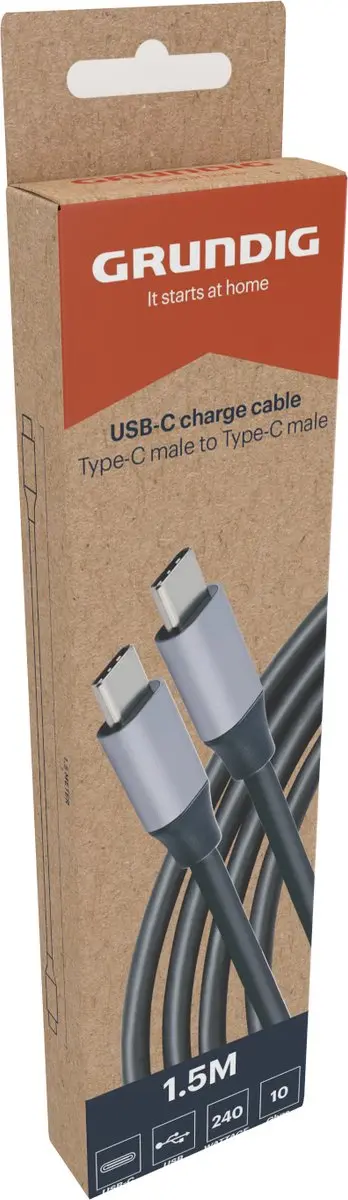 Grundig USB-C Kabel 1.5M 240W - 10Gbps - Zwart/Grijs