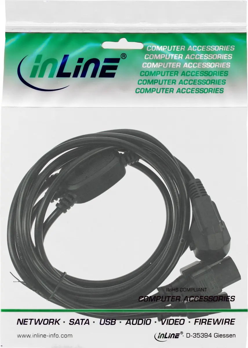 InLine C13 Y-stroomkabel 5m - 3x1,50mm² - CEE 7/7 haaks - Zwart
