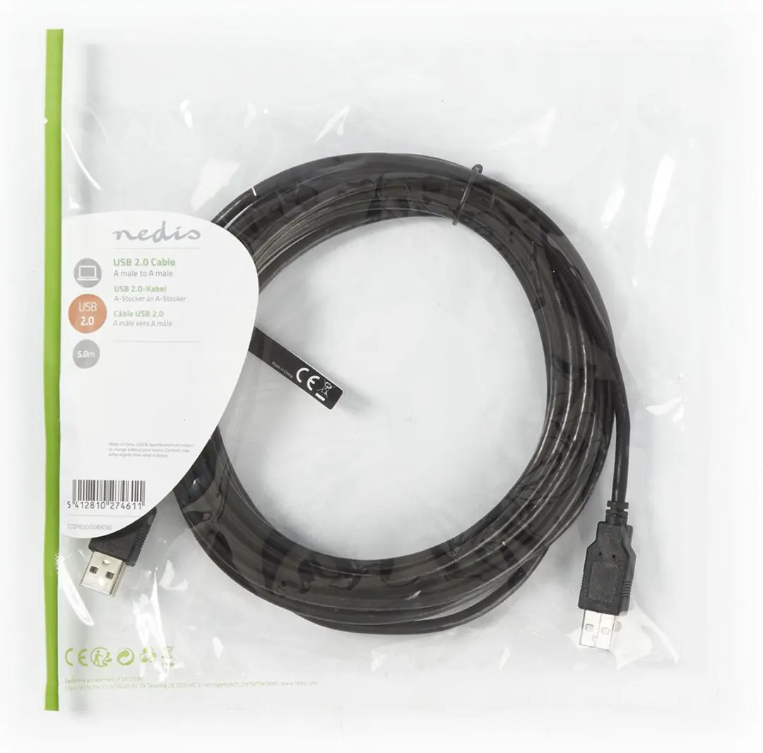 Nedis USB 2.0 A-A Kabel 5m - Zwart