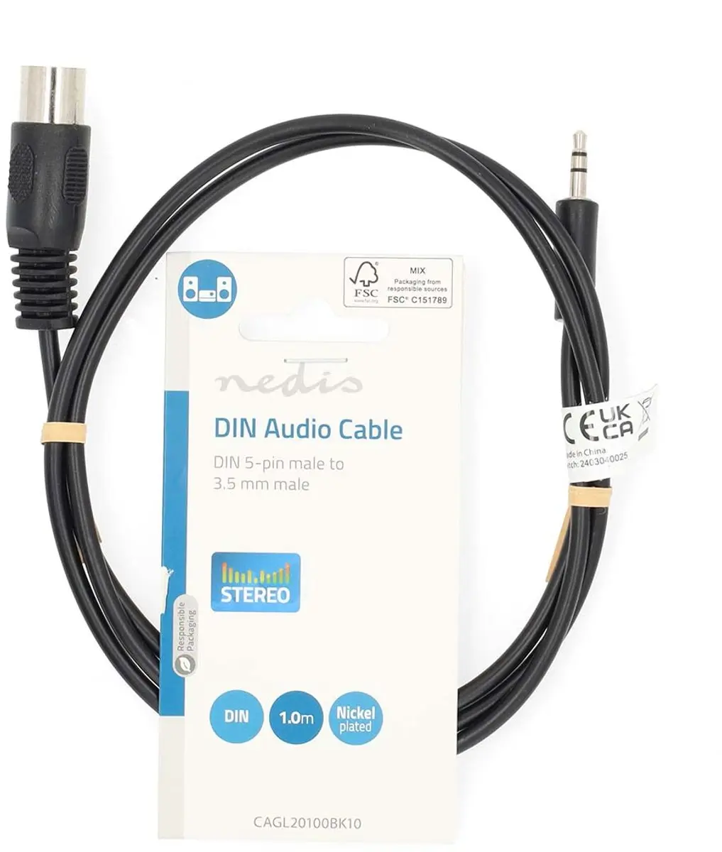 Nedis DIN-Audiokabel CAGL20100BK10 - 1m - 5-pins Male naar 3,5mm Male - Zwart