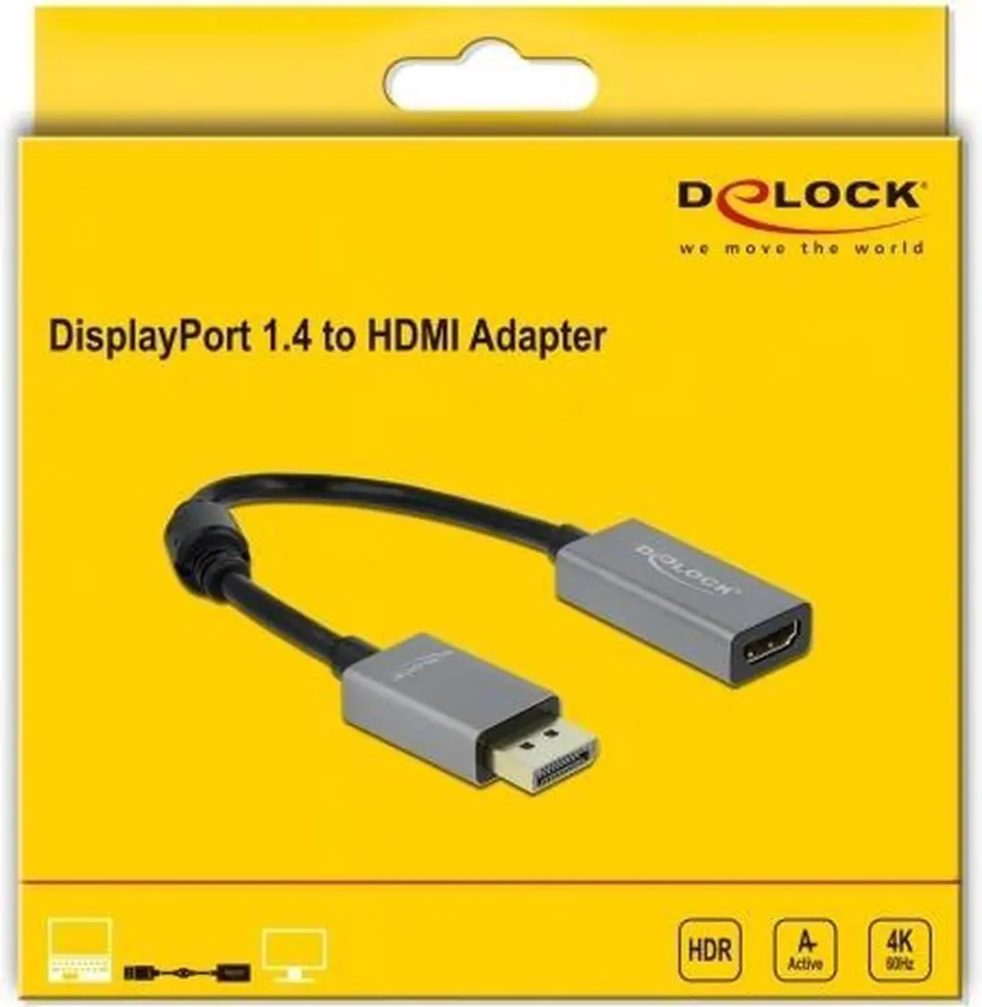 Delock Active DisplayPort 1.4 naar HDMI Adapter 4K 60Hz - HDR - Zwart/Grijs