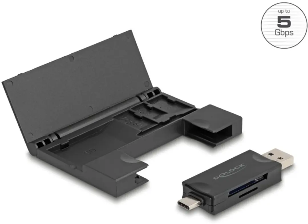 Delock 91014 USB-C/Type-A Card Reader - SD/MicroSD - Zwart