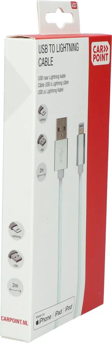 Carpoint Lightning Kabel 2m USB naar MFI 8-pins - Wit - afbeelding 6 van 6