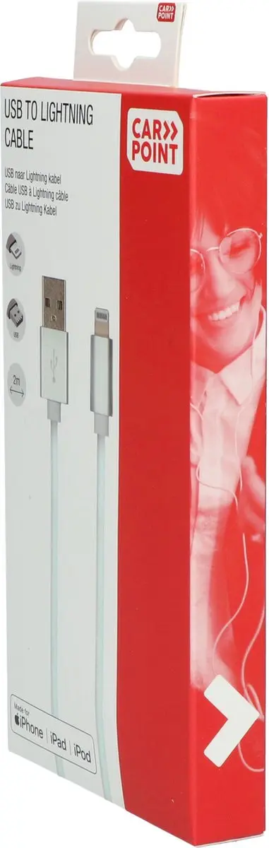 Carpoint Lightning Kabel 2m USB naar MFI 8-pins - Wit - afbeelding 5 van 6