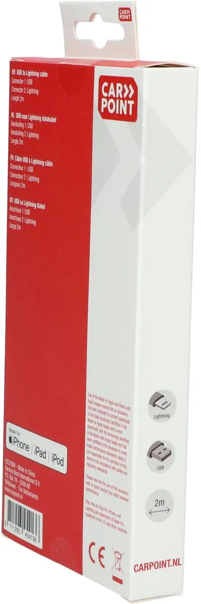 Carpoint Lightning Kabel 2m USB naar MFI 8-pins - Wit - afbeelding 3 van 6