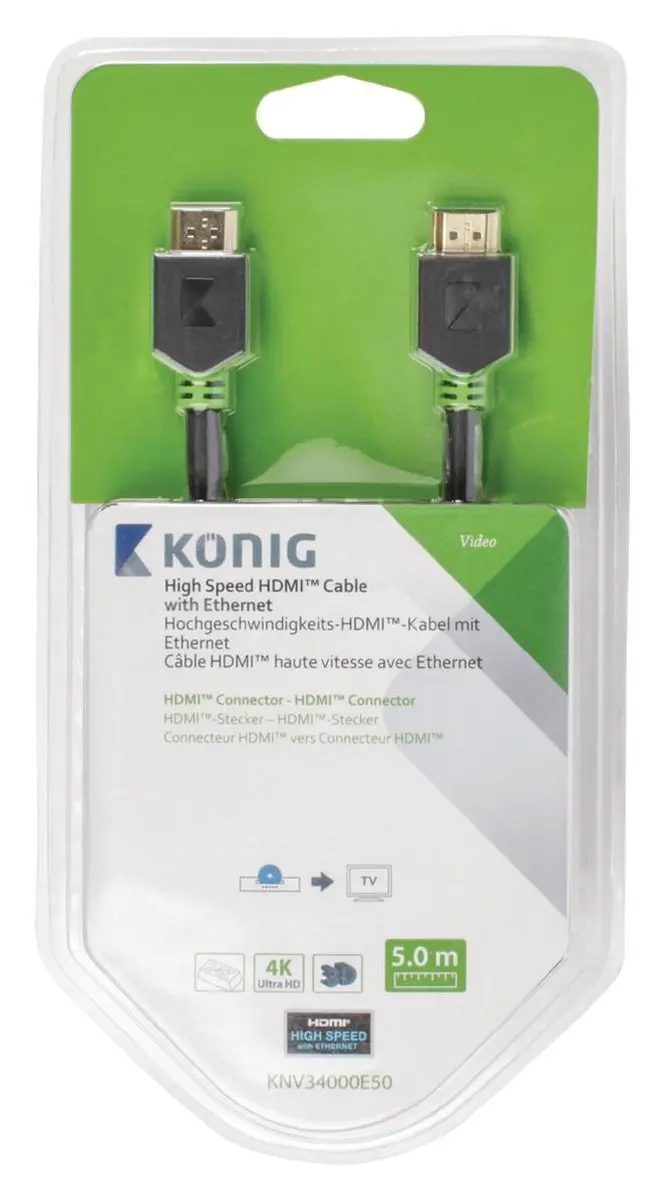 Konig High Speed HDMI-kabel 5m - Ethernet - Zwart - afbeelding 6 van 6