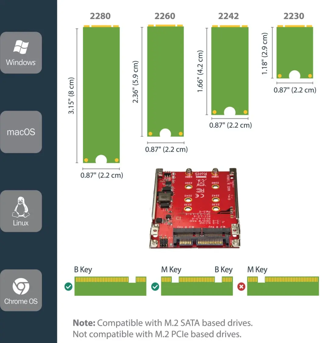 Startech Dual M.2 naar SATA Adapter RAID - S322M225R - Rood
