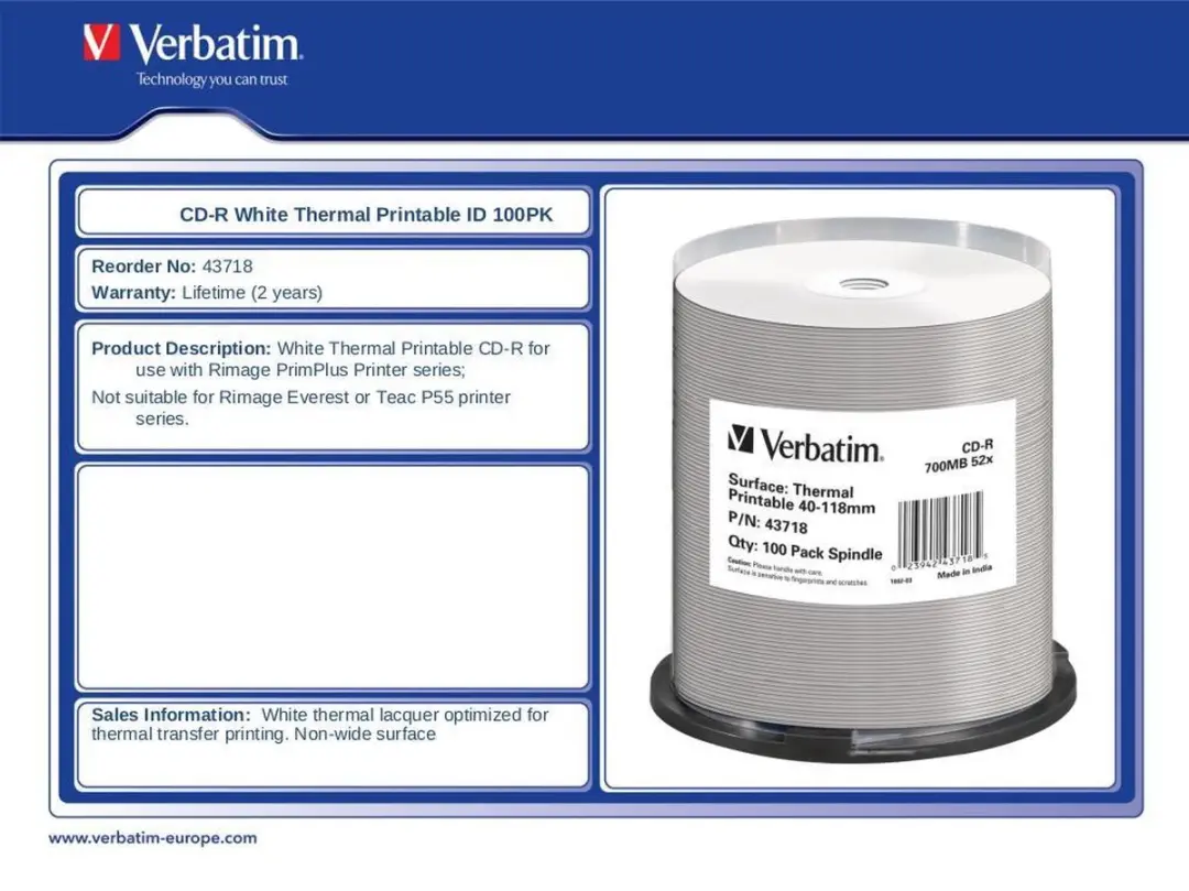 Verbatim CD-R AZO 700MB 52X - 100 Stuks