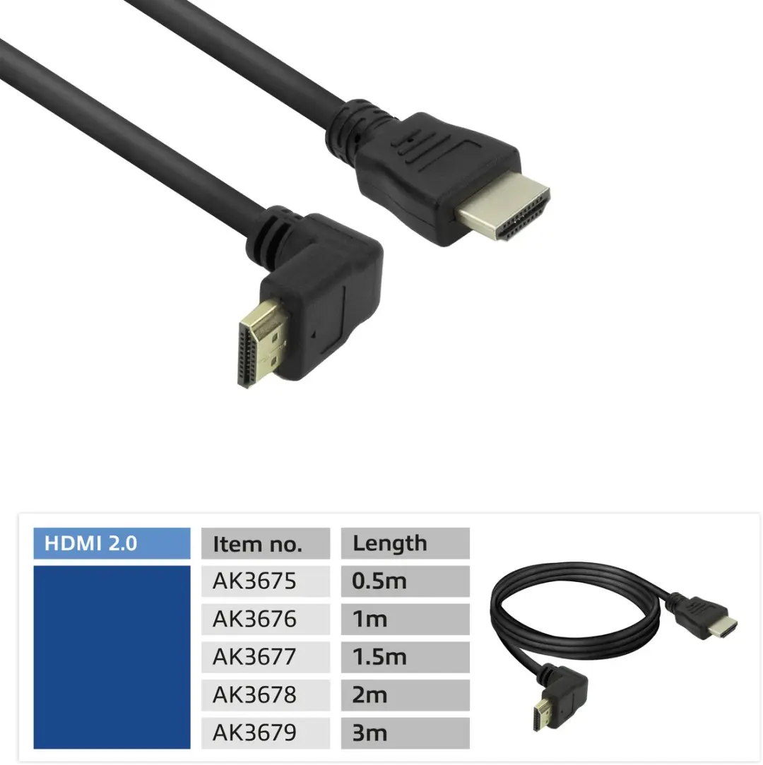 ACT HDMI High Speed Kabel 3m AK3679 - Haaks naar Recht - Zwart