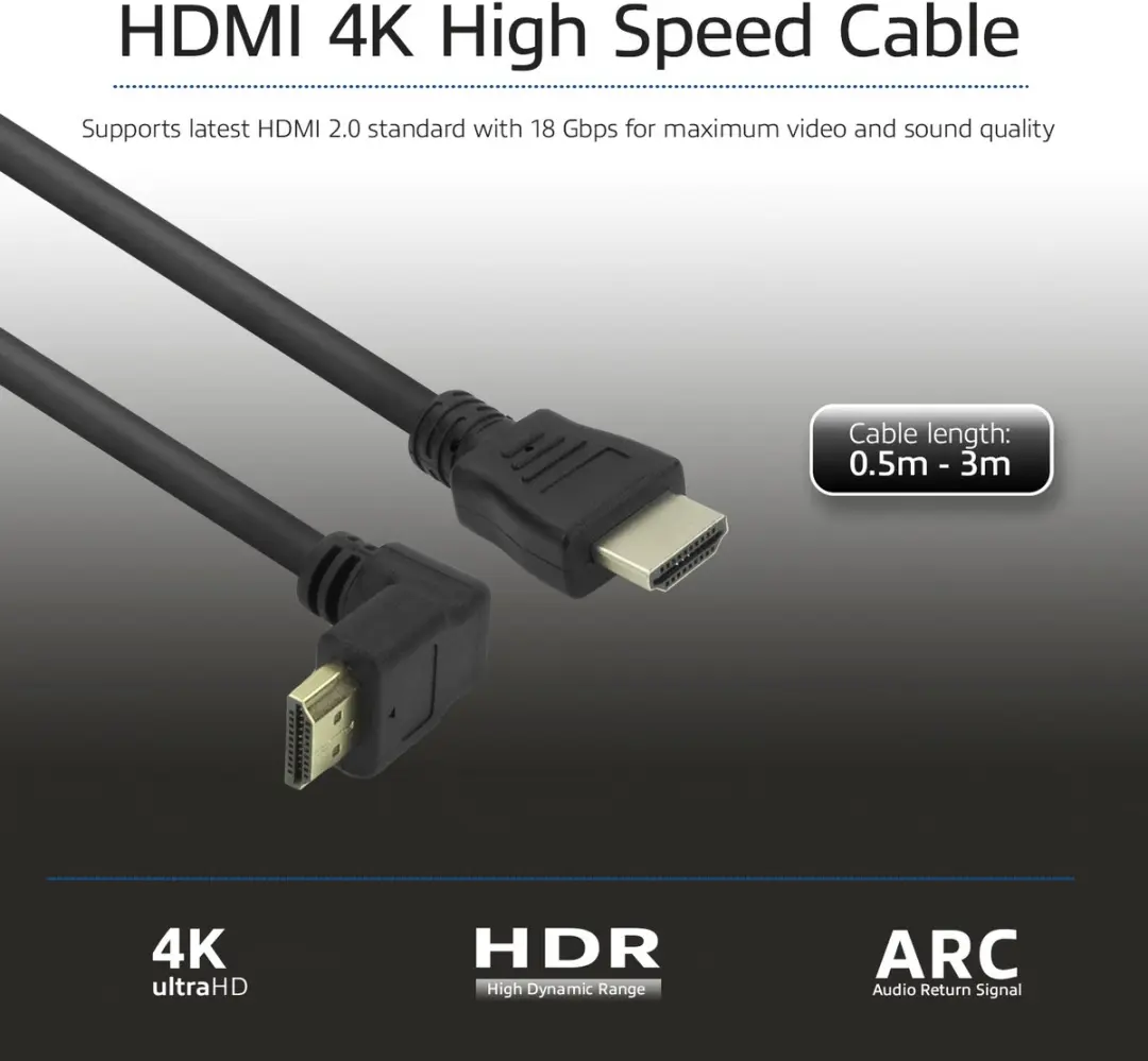 ACT HDMI High Speed Kabel 3m AK3679 - Haaks naar Recht - Zwart