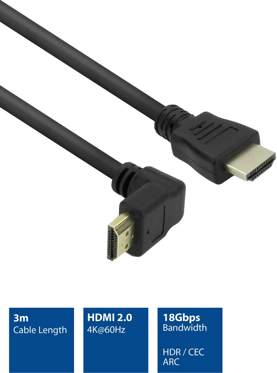 ACT HDMI High Speed Kabel 3m AK3679 - Haaks naar Recht - Zwart
