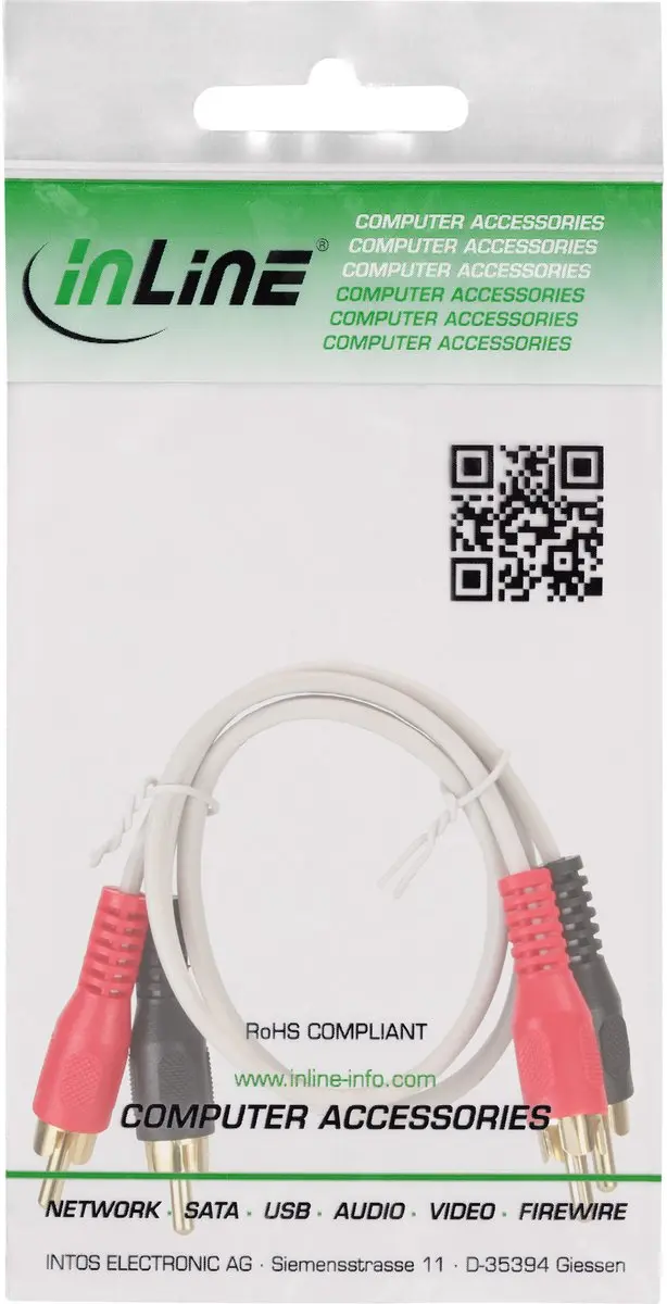 InLine Witte Tulp Stereo 2RCA Kabel - 1m - Vergulde Contacten
